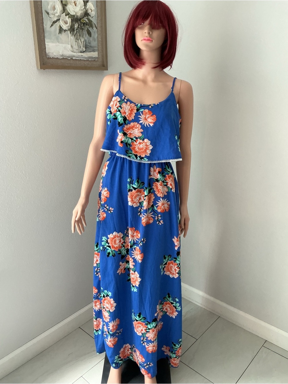 My Michelle Royal Blue Floral Spaghetti-Strap Maxi Dress